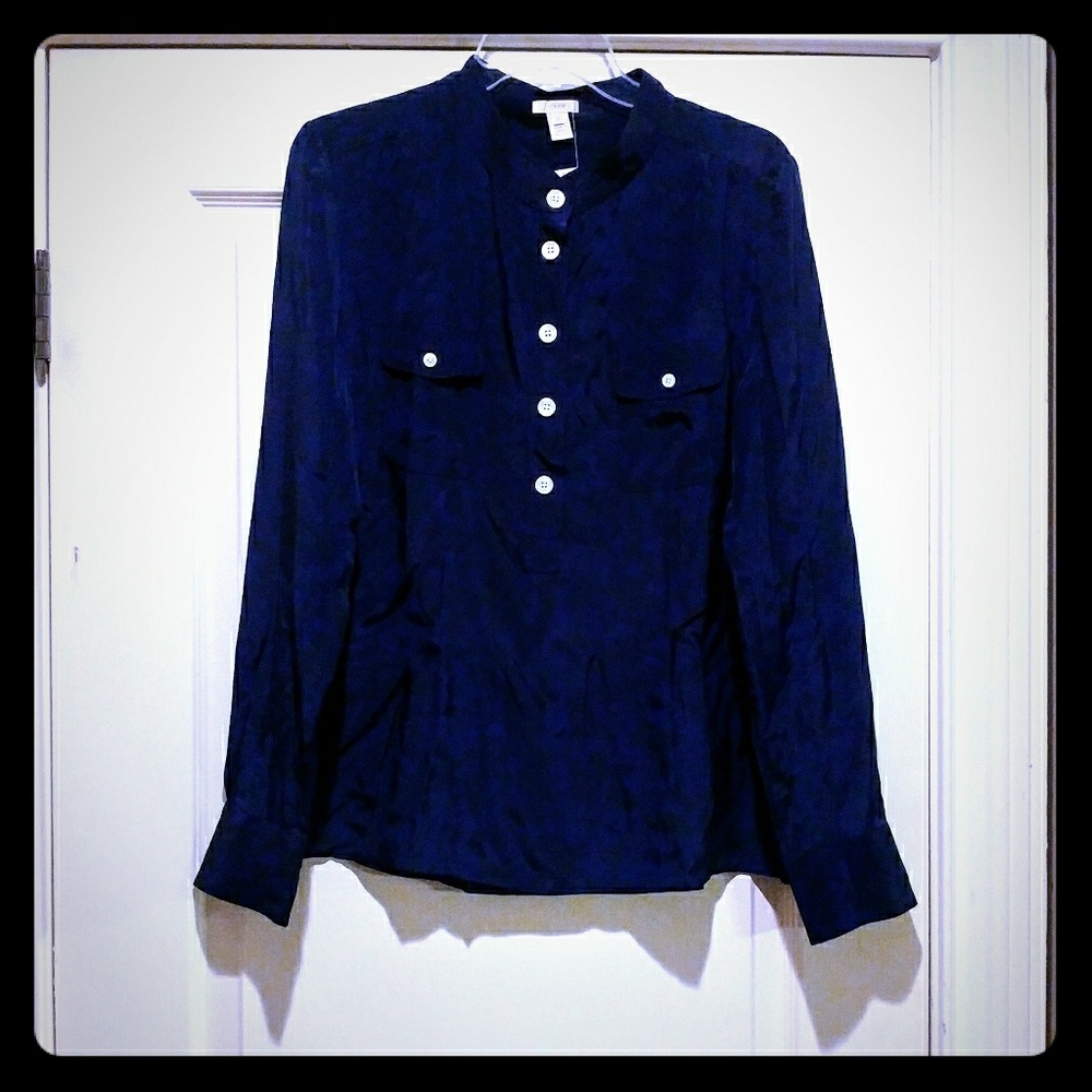 Stunning J.Crew Navy Silk Shirt! 14. NWT